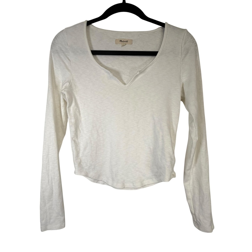 Madewell Cream Slub Cotton Notch Neck Long Sleeve Tee Shirt Small
